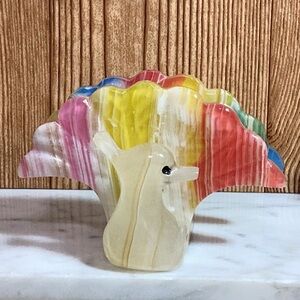 Hand Carved Onyx Stone Peacock Napkin Or Letter Holder Figurine